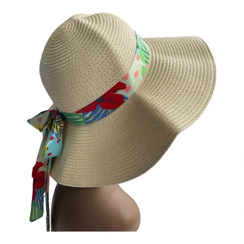 Steve Madden Sun Hat with Tropical Floral Silk Scarf